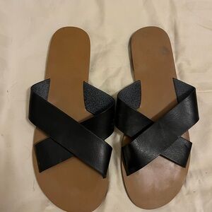J. Crew Black Leather Sandals Minimalist Design